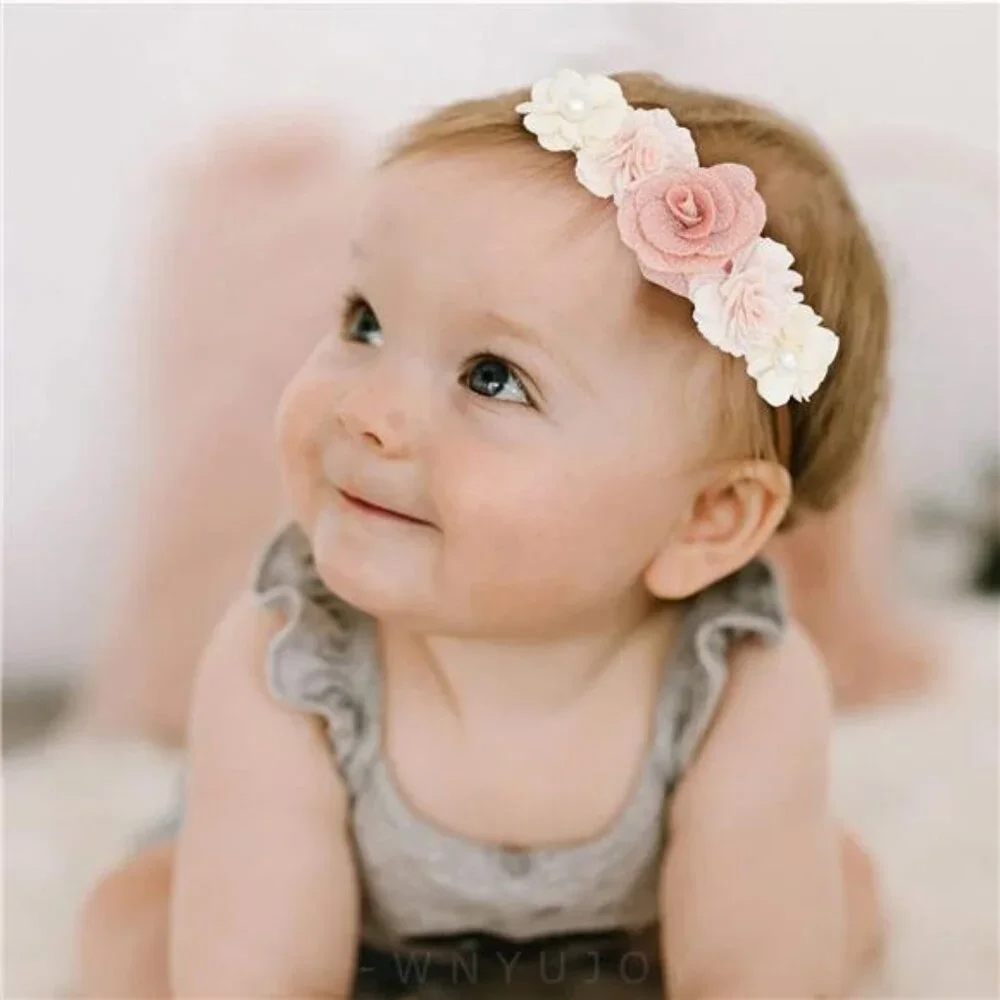 Baby girl flower headbands set nylon elastic bows infant newborn toddler girls
